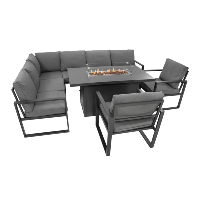 Image of Monstershop Aluminium 7 Seater Garden Furniture Set With Fire Pit in Grey Grey Unisex