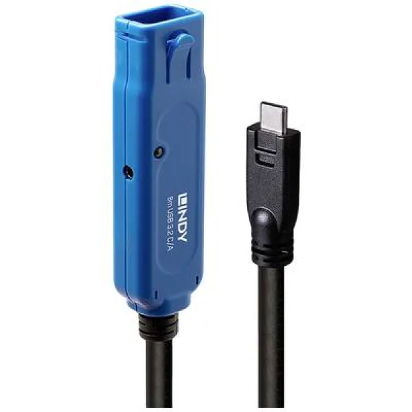 Image of LINDY USB cable USB 3.2 1st Gen USB-A socket, USB-C plug 8m Black/blue 43381