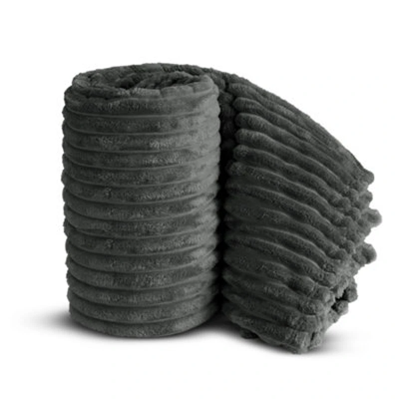 Image of Velosso Elegant Thermal Plush Ribbed Throw Blanket In Modern Style For Sofa, Bed In 150Cm X 200Cm - Charcoal