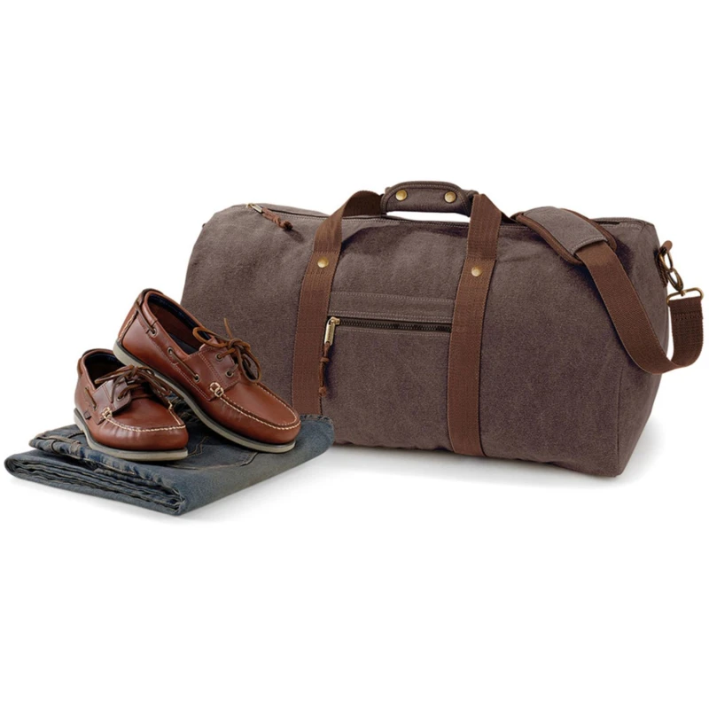 Image of Quadra Mens Vintage Canvas Holdall Duffle Bag - 45 Litres in Brown Brown Male One Size