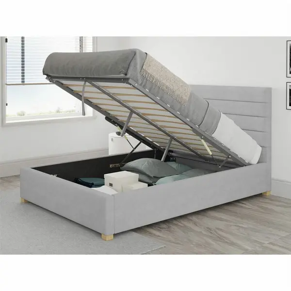 Image of Aspire Aspire - Kelly Ottoman Upholstered Bed, Kimiyo Linen, Silver - Ottoman Bed Size Single 3ft - Silver 5057632049230