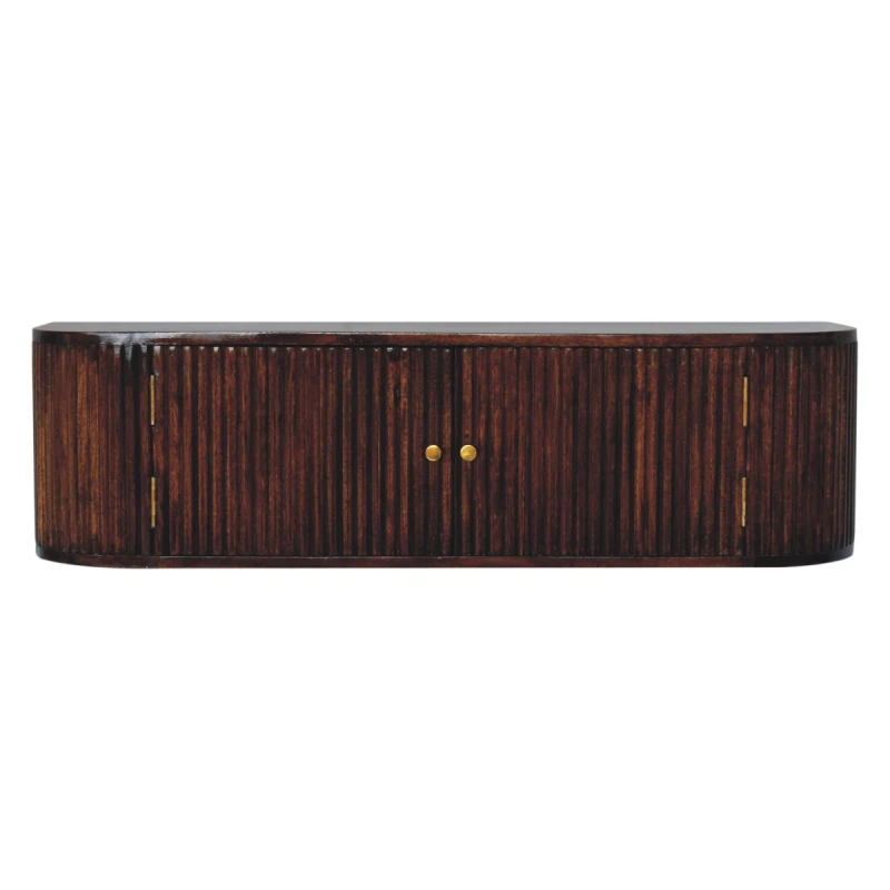 Image of Artisan Furniture Artisan Furniture Solid Wood Chunky Chestnut Wall Mounted Console, Brown, 2 Doors