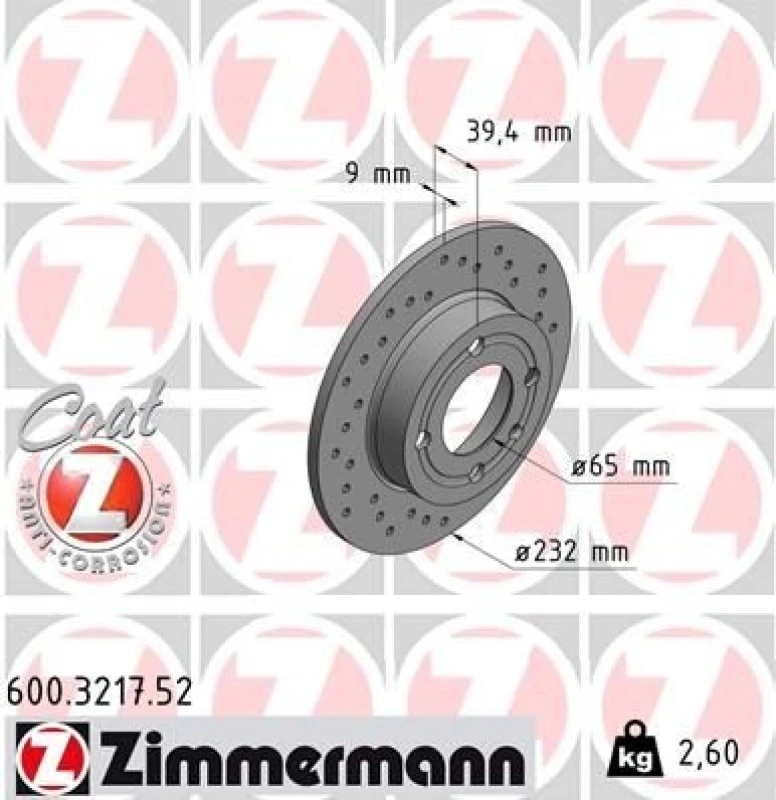 Image of ZIMMERMANN Brake disc ZIMMERMANN 600.3217.52