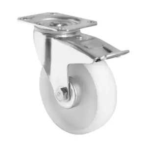 Image of EUROKRAFTbasic Nylon tyres, white, wheel Ø x width 150 x 50 mm, mounting plate, 2+ items, swivel castor with double stop
