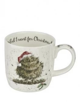 image of Royal Worcester Wrendale Owl I Want For Christmas Mug