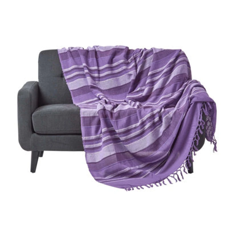 Image of Homescapes Cotton Morocco Striped Mauve Throw, 150 X 200 Cm