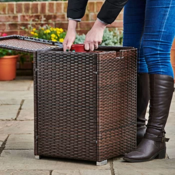Image of Outdoor Garden Furniture Rattan for Up To 9KG Square Gas Bottle Tank Cover Storage Holder Table with Lid for Gas Fire Pits, Brown - Brown - Teamson