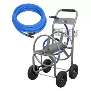 image of Sealey Heavy-Duty Hose Reel Cart with 30m Heavy-Duty Ø19mm Hot & Cold Rubber Water Hose