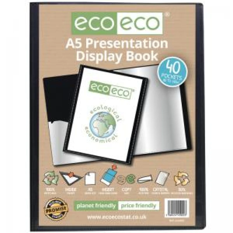 Image of Eco Eco 50% Recycled Presentation Display Book 40 Pockets A5 Black eco002-S