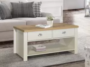 image of Birlea Highgate Cream and Oak Effect 2 Drawer Coffee Table Flat Packed