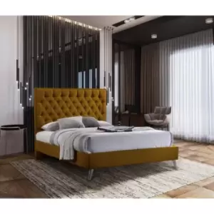 Image of Casana Contemporary Bed Frame - Plush Velvet, Double Size Frame, Mustard - Mustard