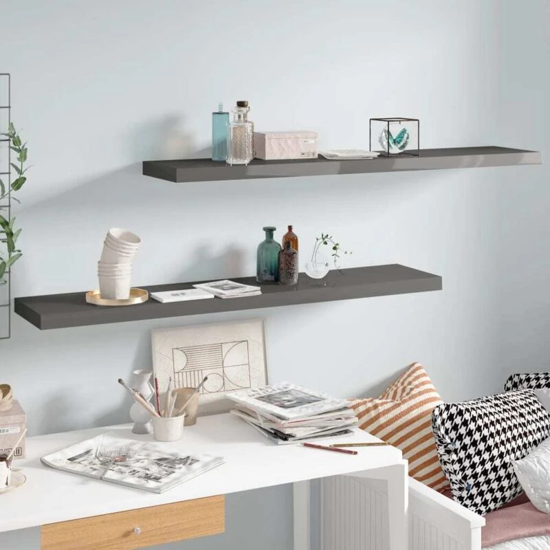 Image of VIDAXL Floating Wall Shelves 2 pcs High Gloss Grey 120x23.5x3.8cm mdf Vidaxl 8720286074312