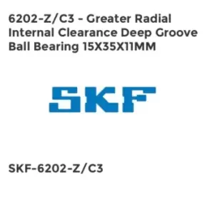 image of 6202-Z/C3 - Greater Radial Internal Clearance Deep Groove Ball Bearing 15X35X11MM