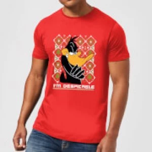 Image of Looney Tunes Daffy Duck Knit Mens Christmas T-Shirt - Red - S