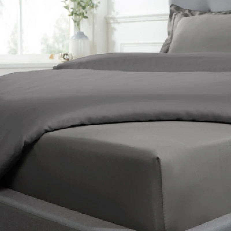 Image of Smart Living Smart Living Luxurious 300 Thread Count 100% Cotton Sateen Anti-Allergy Fitted Sheet in Charcoal Size: Single Fitted Charcoal Single Fi