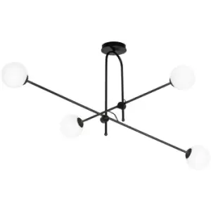Image of Emibig Borg Black Globe Ceiling Light with White Glass Shades, 4x E14