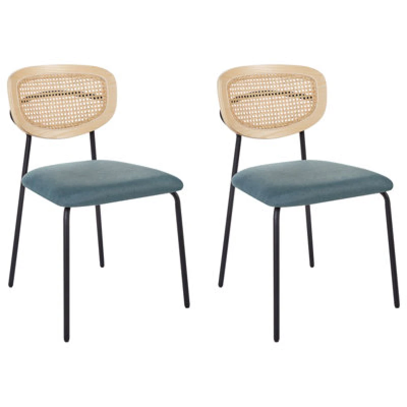 Image of Beliani Set Of 2 Dining Chairs Mayetta Rattan Teal