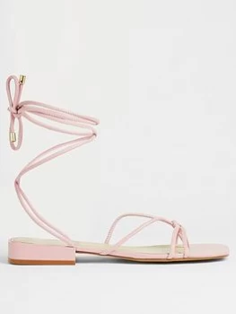 Image of Ted Baker Teffik Suede Square Toe Spaghetti Strap Flat Sandal - Pink, Size 38, Women