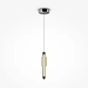 image of Maytoni Verticale Modern Slim Pendant Ceiling Light Chrome, Cognac Shade, Integrated LED 3000K