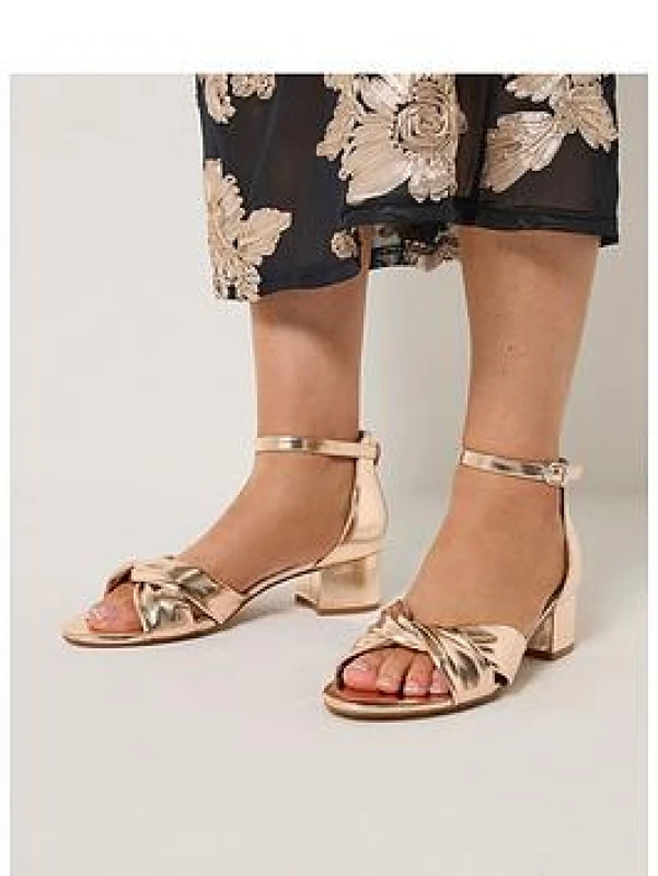 Image of Yours Womens Twist Front Low Block Heel In Wide E & Extra Wide EEE Fit in Rose Gold Size: 4EEE Rose Gold Female 4EEE