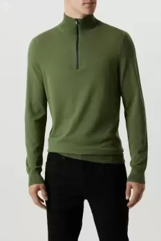 image of Mens Premium Green Knitted Tech Funnel 1/4 Zip Jumper