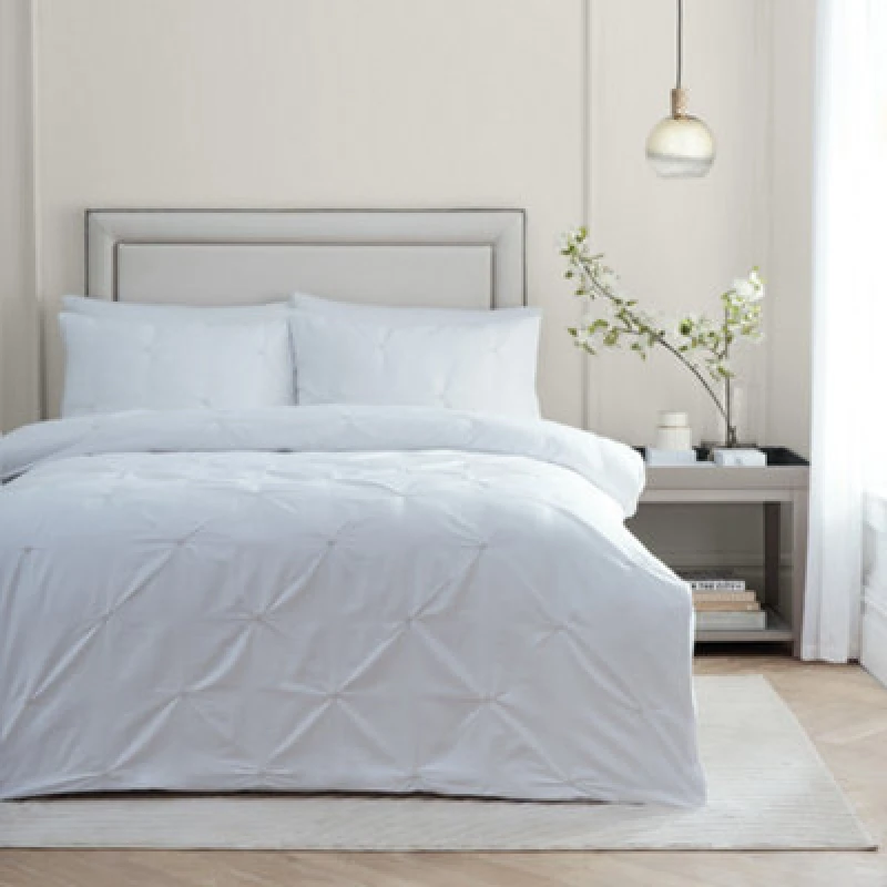 Image of Paoletti Paoletti Elysia Pinch Pleat 100% Cotton Embroidered Duvet Cover Set in Light Beige Size: Super King Light Beige Super King Unisex 502553235