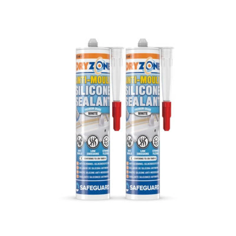 Image of Dryzone Anti-Mould Premium Silicone Sealant White (310Ml X2) Waterproof, Low-Odour & Voc For Bathroom, Kitchen, Window, Sink, Bath