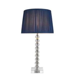 image of Adelie & Wentworth Base & Shade Table Lamp Clear Crystal Glass, Bright Nickel Plate & Midnight Blue Silk