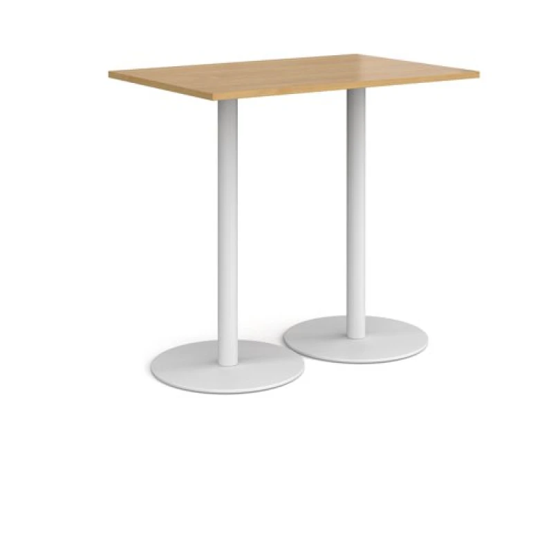 Image of Monza Monza rectangular poseur table with flat round white bases 1200mm x 800mm - oak Oak MPR1200-WH-O
