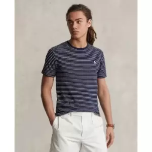 Image of Striped Cotton Fitted T-Shirt with Short Sleeves