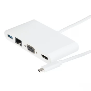 image of Nikkai USB Type-C to Multi-Port USB-A 3.0 / HDMI / RJ45 / VGA Docking Station - White