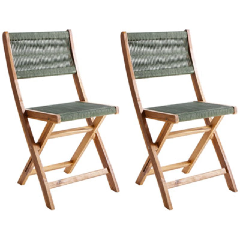 Image of Beliani Set Of 2 Garden Chairs Prossedi Folding Acacia Wood Green