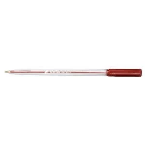 image of Office Ball Pen Clear Barrel Medium 1.0mm Tip 0.7mm Line Red Pack of