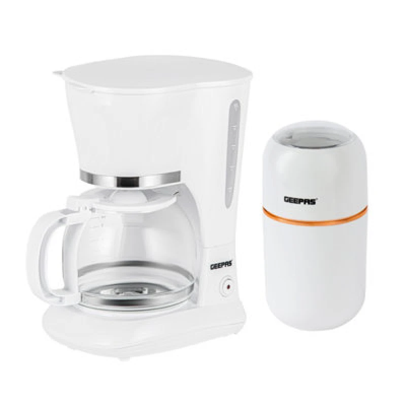 Image of Geepas 1.5L Filter Coffee Machine & Coffee Grinder 80G Capacity Combo Set, White