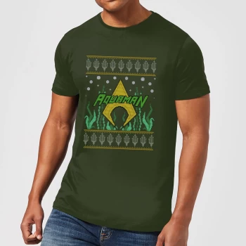 Image of DC Aquaman Knit Mens Christmas T-Shirt - Forest Green - XS - Forest Green