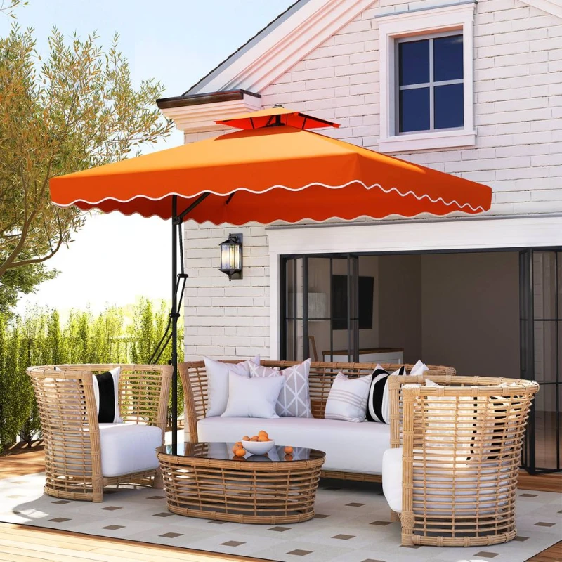 Image of OUTSUNNY 2.5m Square Cantilever Parasol with Ruffles Garden Parasol Umbrella in Orange Orange Unisex