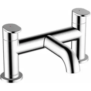 image of Vernis Blend Bathroom Bath Mixer Tap Twin Lever Chrome Modern Curved - Chrome - Hansgrohe