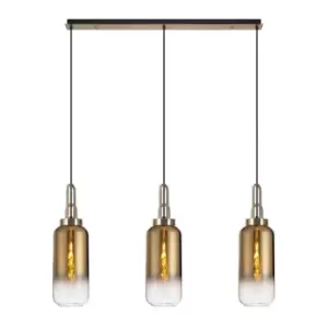 Image of Luminosa Linear 3 Light Pendant E27 With 16cm Cylinder Glass, Brass Gold, Clear Brass Gold, Matt Black