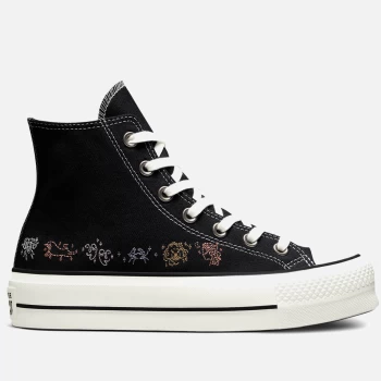 Image of Converse Womens Chuck Taylor All Star Mystic World Lift Hi-Top Trainers - Black/Egret/Multi - UK 3