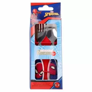 Image of Stor 2 Pcs Elliptical Metallic Cutlery Set Spiderman Full Web