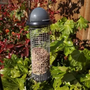 image of Tom Chambers Roll Top Garden Wild Bird Hanging Grey and Black Plastic Peanut Feeder