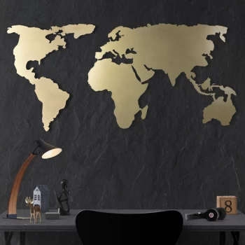 Image of World Map Silhouette - Gold Gold Decorative Metal Wall Accessory