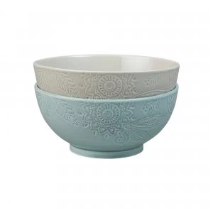 image of Denby Monsoon Gather Set Of 2 Large Serving Bowls Grey Green