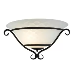 Image of Wall Light Gothic Style White Patterned Glass shade Black LED E27 60W