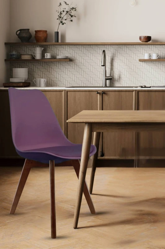Image of Fusion Living Soho Plastic Dining Chair with Squared Dark Wood Legs Aubergine