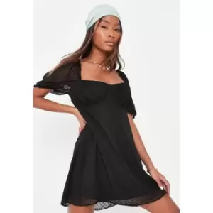 Image of Missguided Dobby Woven Milkmaid Mini - Black