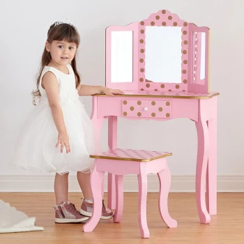 image of Fantasy Fields By Play Dressing Table/Vanity Set LED Light Pink/Rose Gold TD-11670LL - Pink/Rose Gold - Teamson Kids