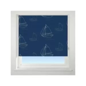 Image of Universal Boats Patterned Thermal Blackout Roller Blind, Navy, W150cm