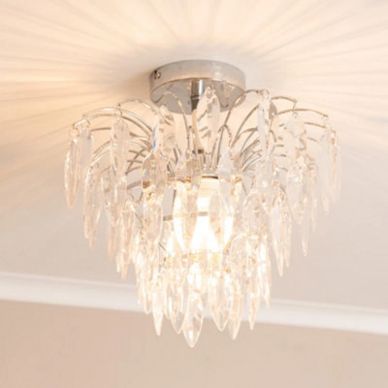 Image of ValueLights Emma Acrylic Waterfall Jewel Droplet Pendant Ceiling Light Silver