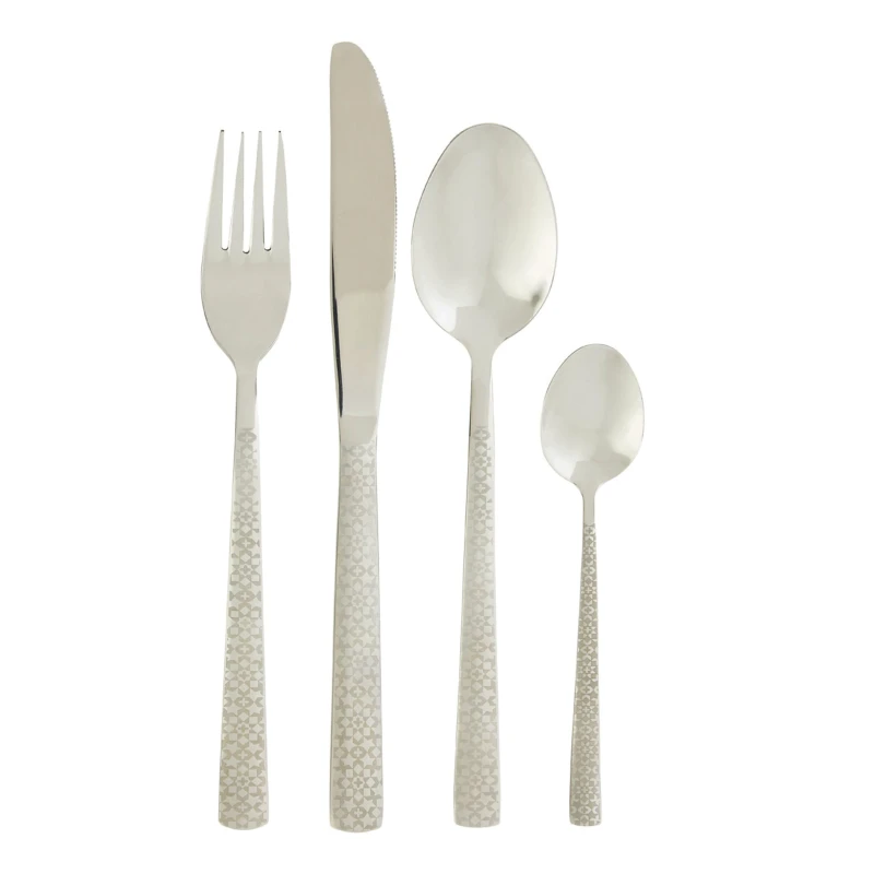 Image of Premier Housewares 24Pc Cutlery Set, Elegant Silverware Cutlery Set, Modern Stainless Steel Cutlery Set with Geometric Prints Silver